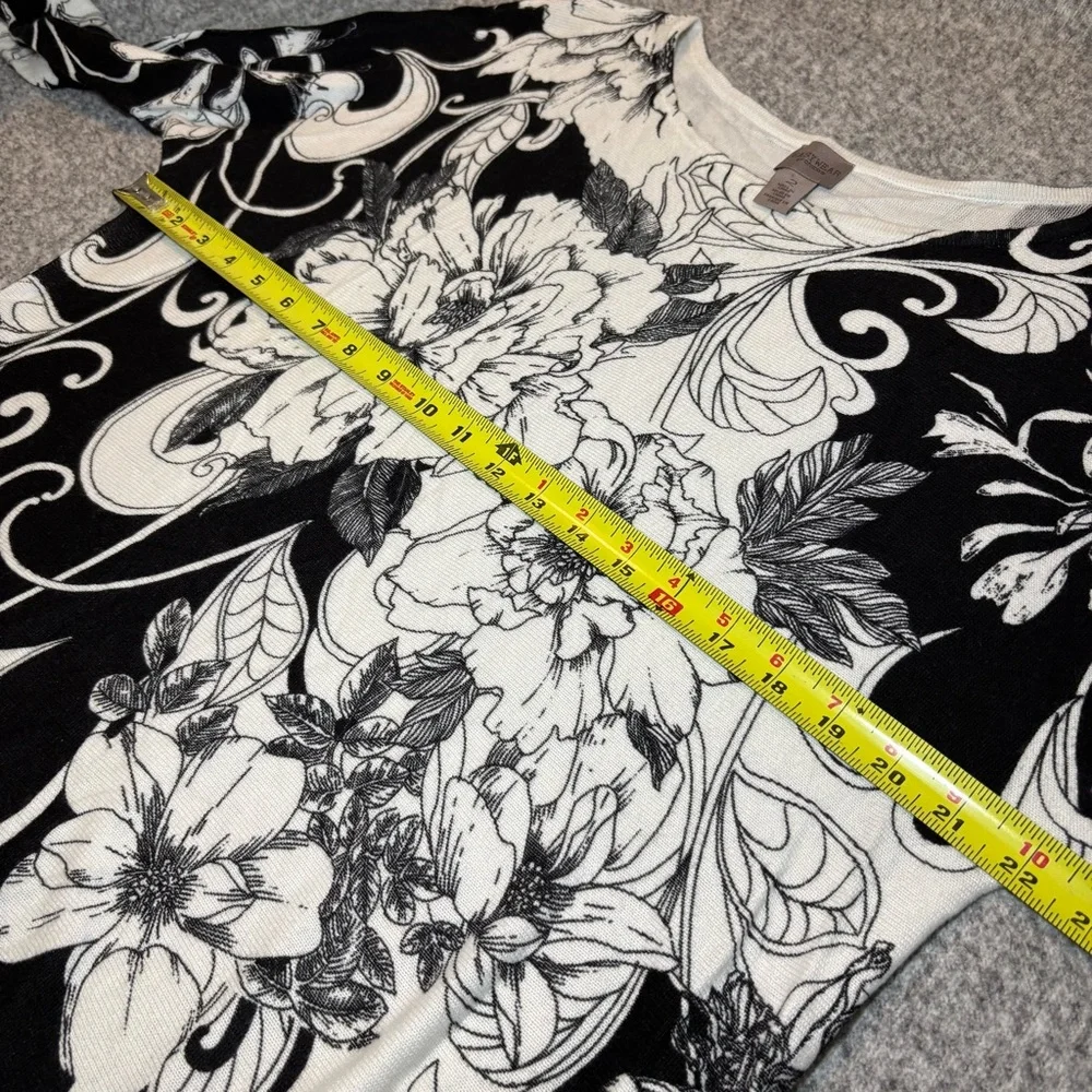 Chico’s Easywear Black White Floral Knit Top Boat Neck 3/4 Sleeve Women’s Large - Picture 5 of 7